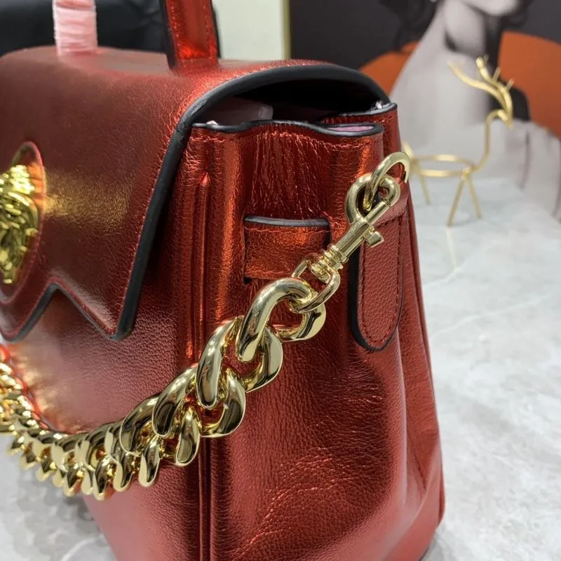 Versace Metallic Red Leather Handbag 33-14-25cm - Image 5