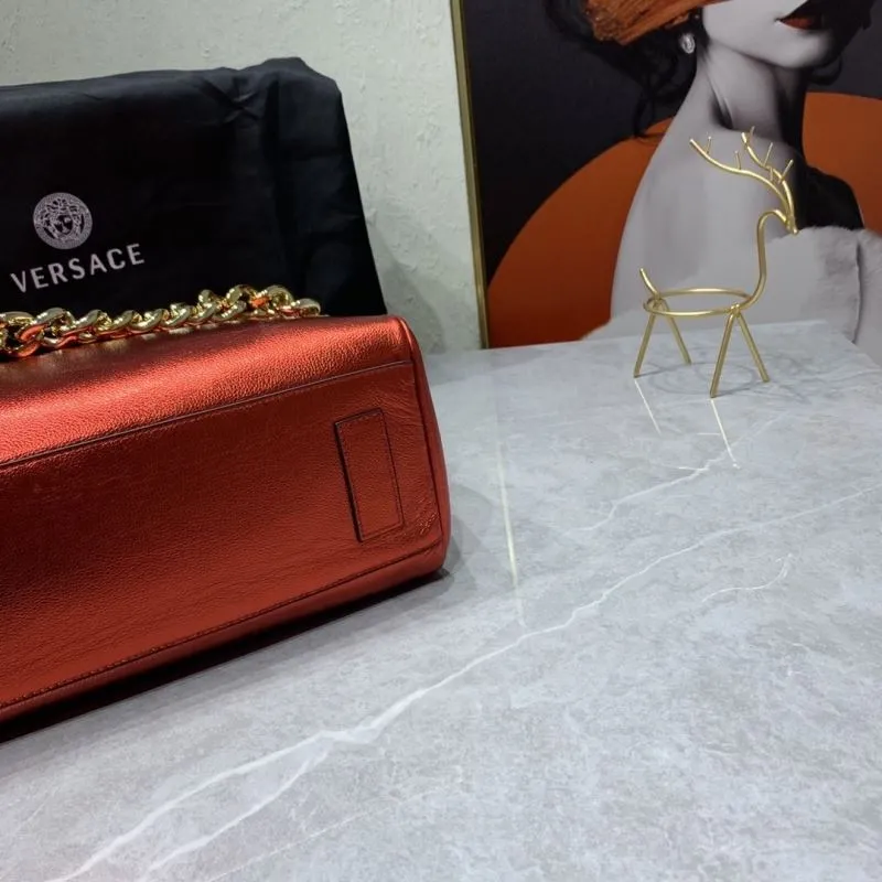 Versace Metallic Red Leather Handbag 33-14-25cm - Image 7