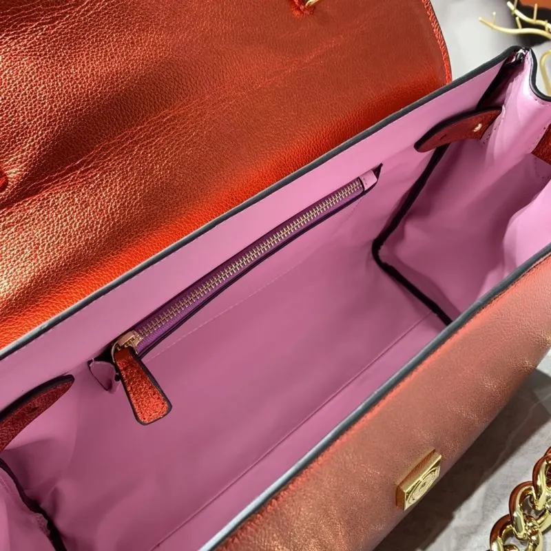 Versace Metallic Red Leather Handbag 33-14-25cm - Image 8