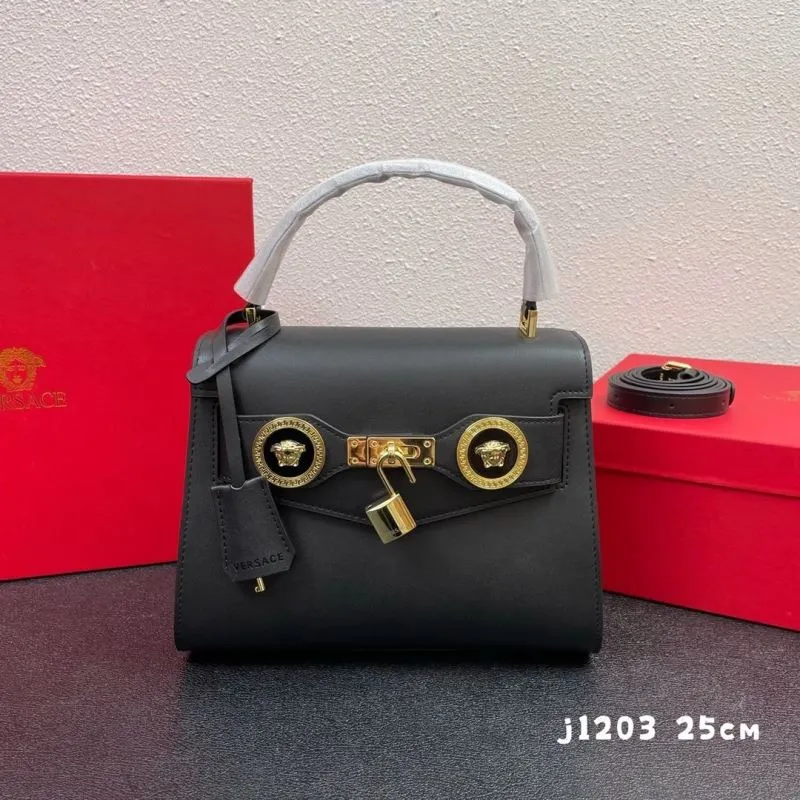 Versace Black Leather Handbag j1203 25cm