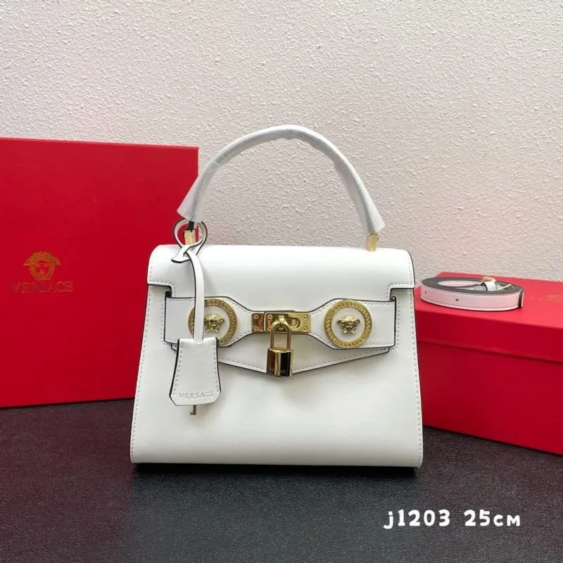 Versace White Leather Handbag j1203 25cm