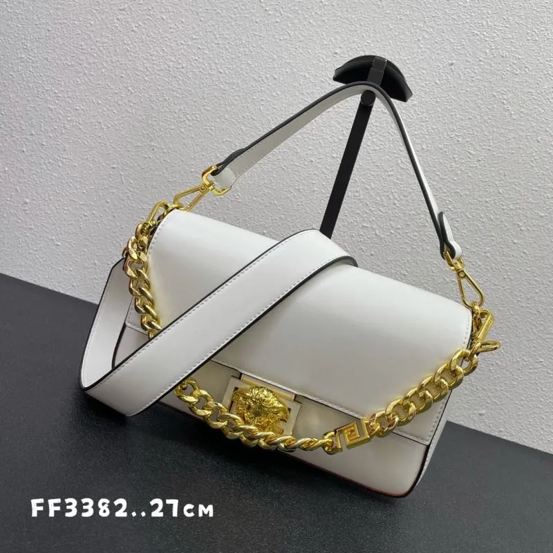 Versace White Leather Shoulder Bag FF3382