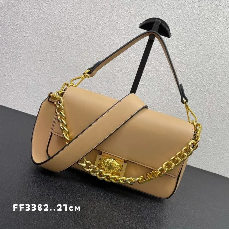 Versace Beige Leather Shoulder Handbag FF3382 27cm
