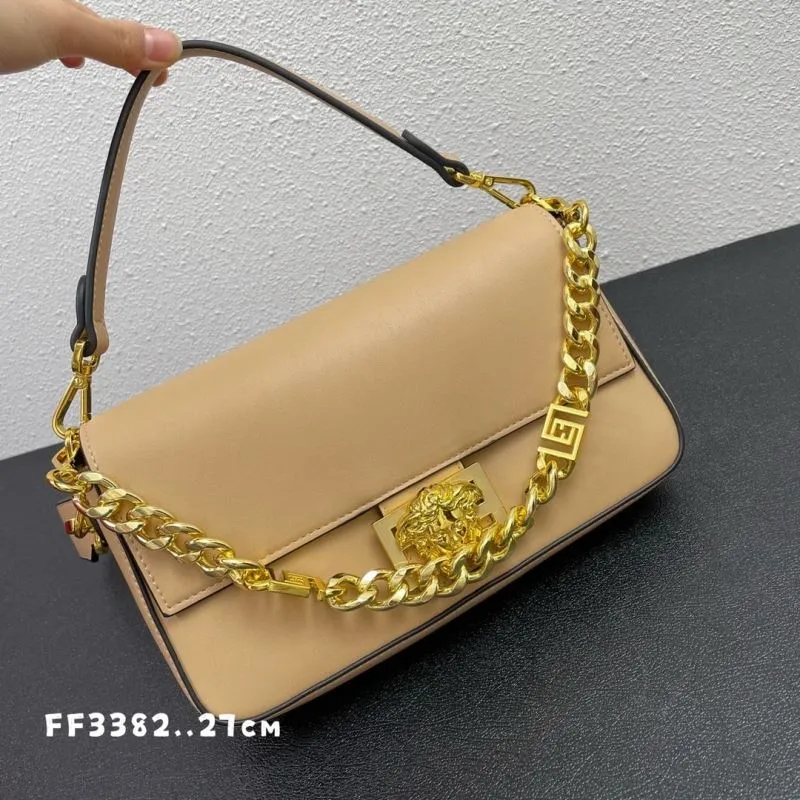 Versace Beige Leather Shoulder Handbag FF3382 27cm - Image 3