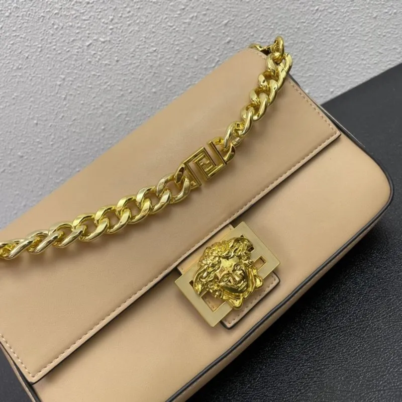 Versace Beige Leather Shoulder Handbag FF3382 27cm - Image 4