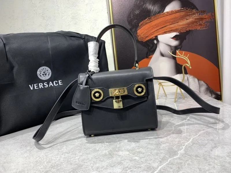 Versace Black Leather Top Handle Handbag 96