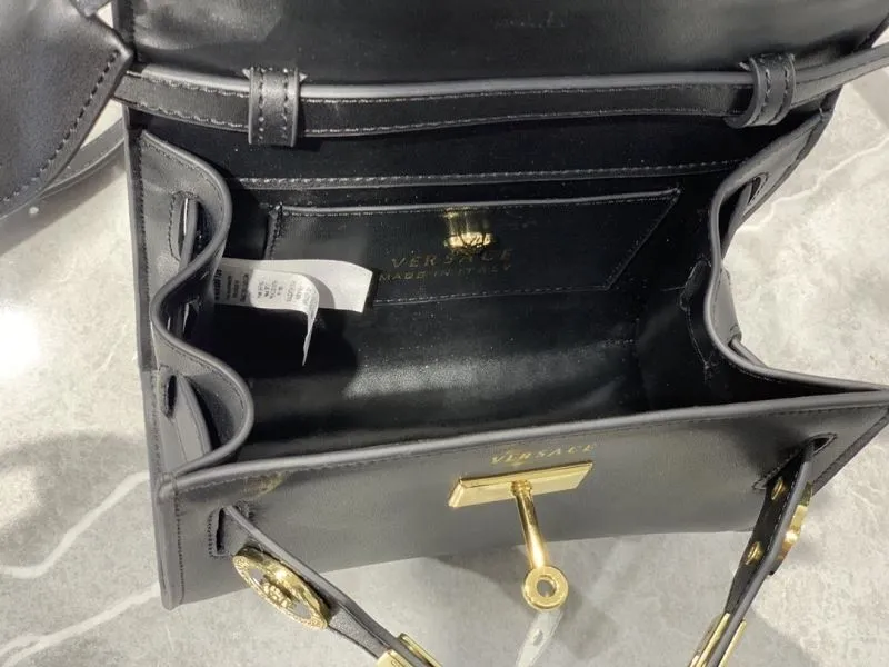 Versace Black Leather Top Handle Handbag 96 - Image 8