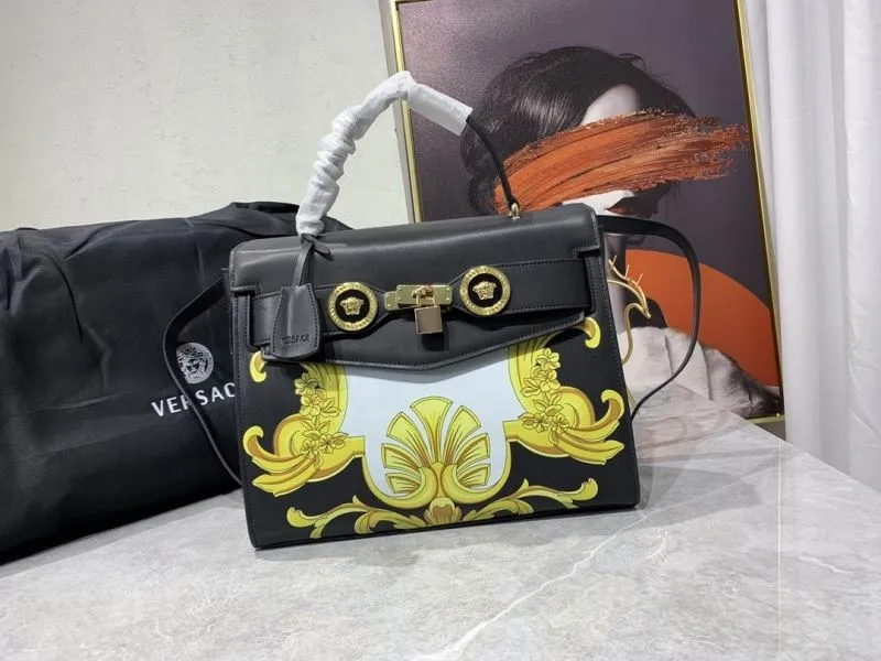 Versace Black Gold Baroque Leather Handbag