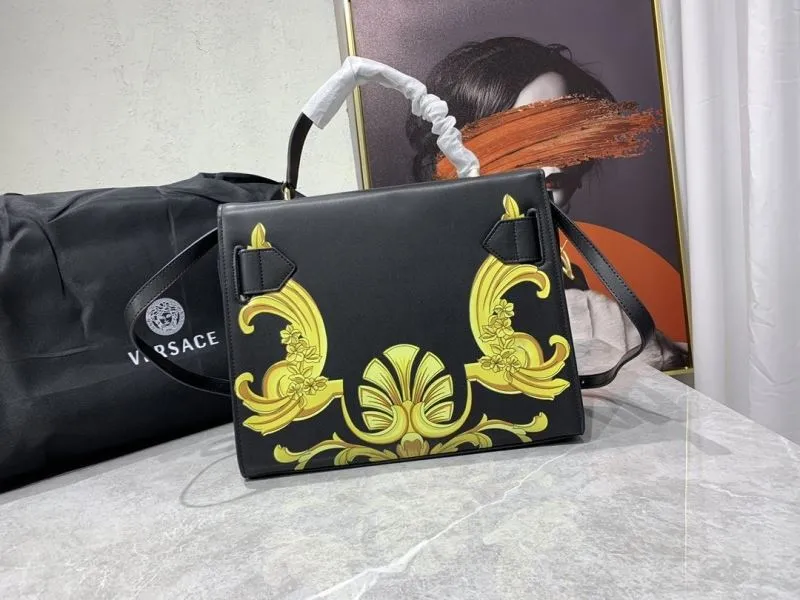 Versace Black Gold Baroque Leather Handbag - Image 3