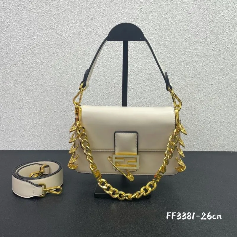 Cream Leather Shoulder Handbag FF3381 26cm