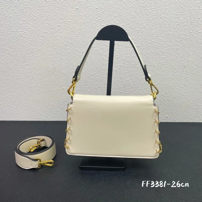 Alternative view of Cream Leather Shoulder Handbag FF3381 26cm