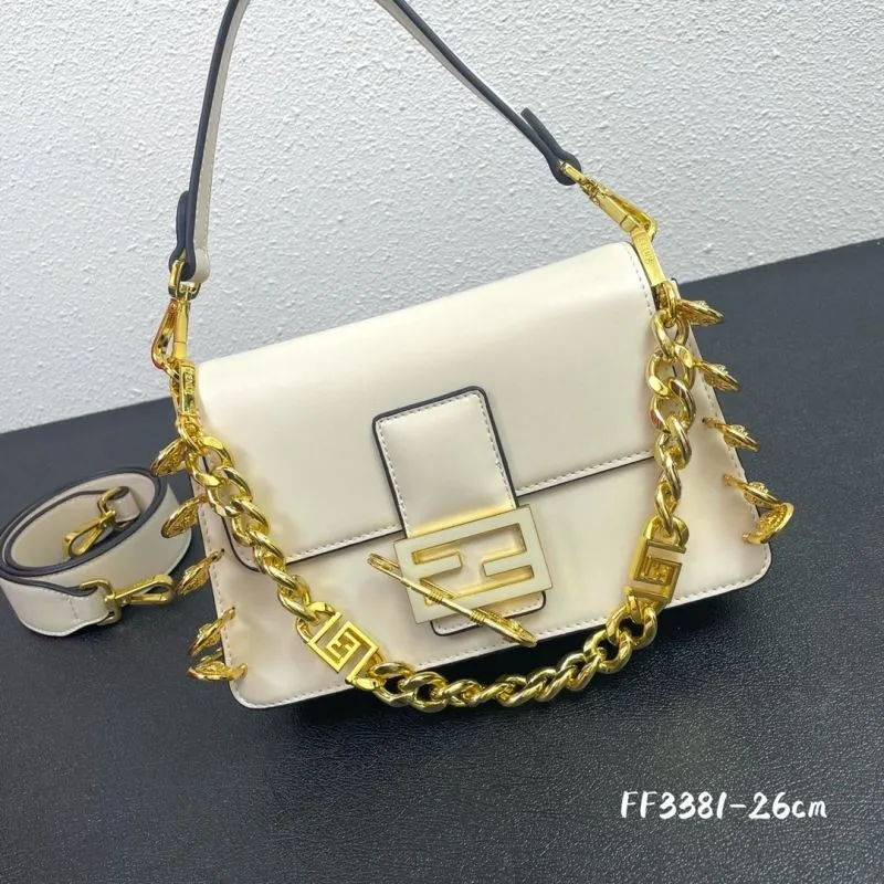 Cream Leather Shoulder Handbag FF3381 26cm - Image 3