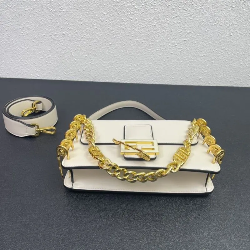 Cream Leather Shoulder Handbag FF3381 26cm - Image 7