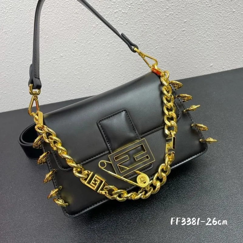 Women's Black Leather Handbag FF3381 26cm - Image 3