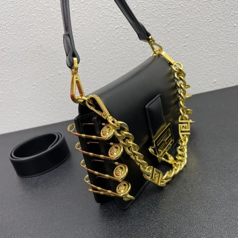Women's Black Leather Handbag FF3381 26cm - Image 5