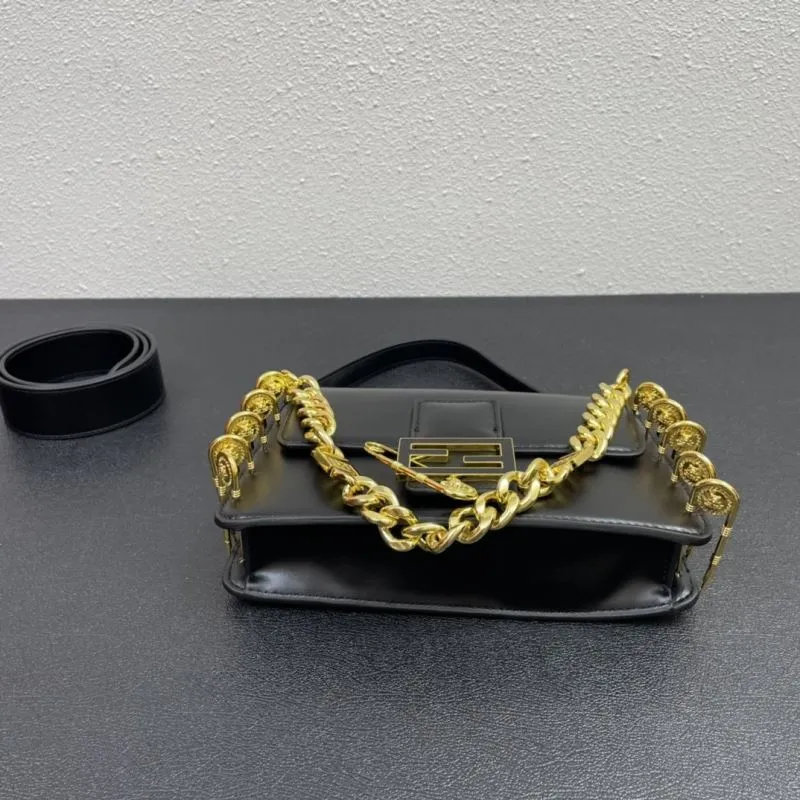 Women's Black Leather Handbag FF3381 26cm - Image 7