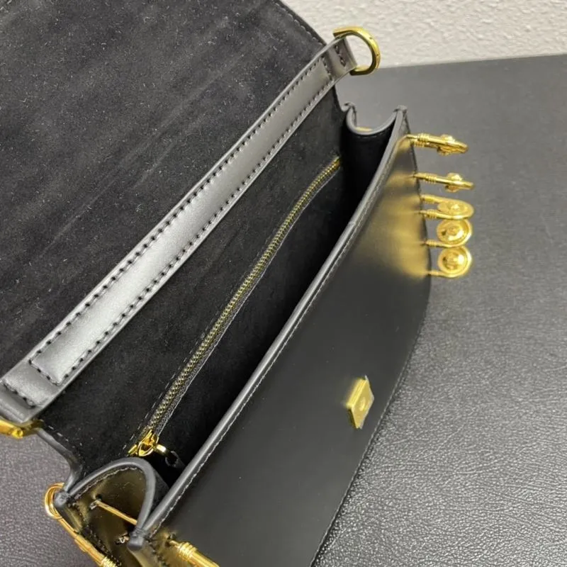 Women's Black Leather Handbag FF3381 26cm - Image 9