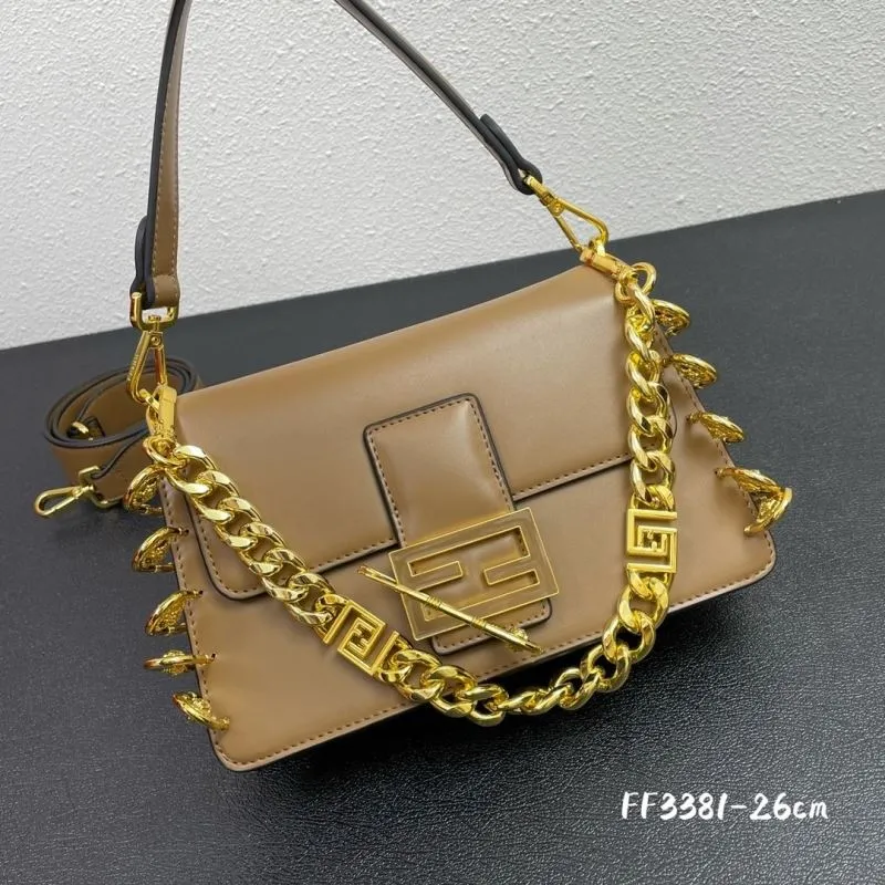 Brown Leather Shoulder Handbag FF3381 Size 26cm - Image 3