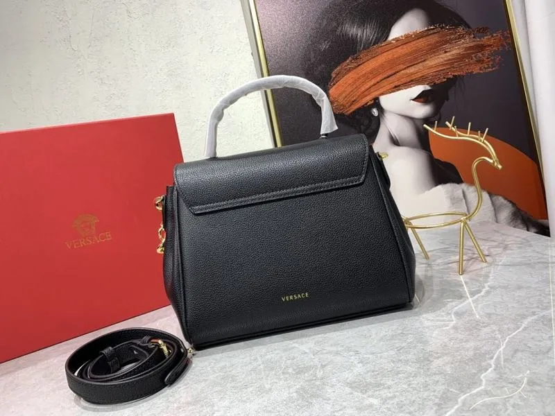 Versace Black Leather Chain Top Handle Handbag - Image 3