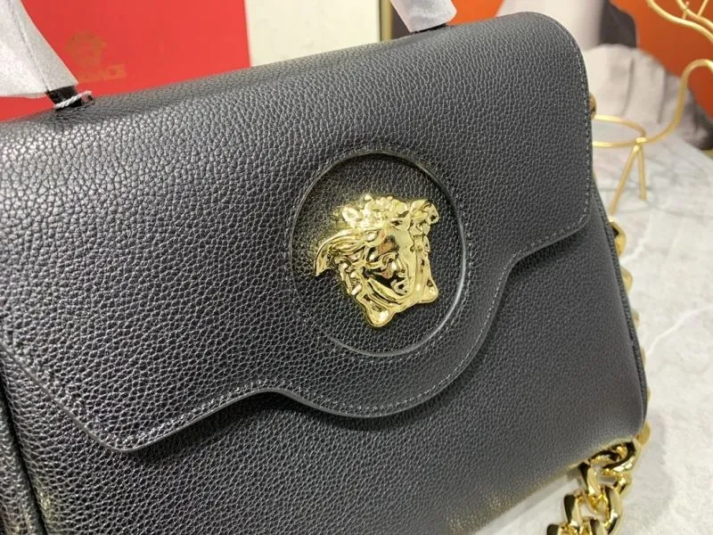 Versace Black Leather Chain Top Handle Handbag - Image 4