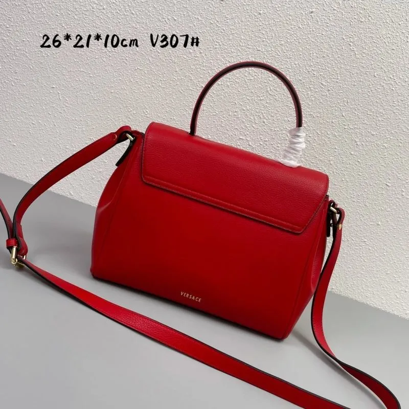 Versace Red Leather Top Handle Handbag V307 - Image 3