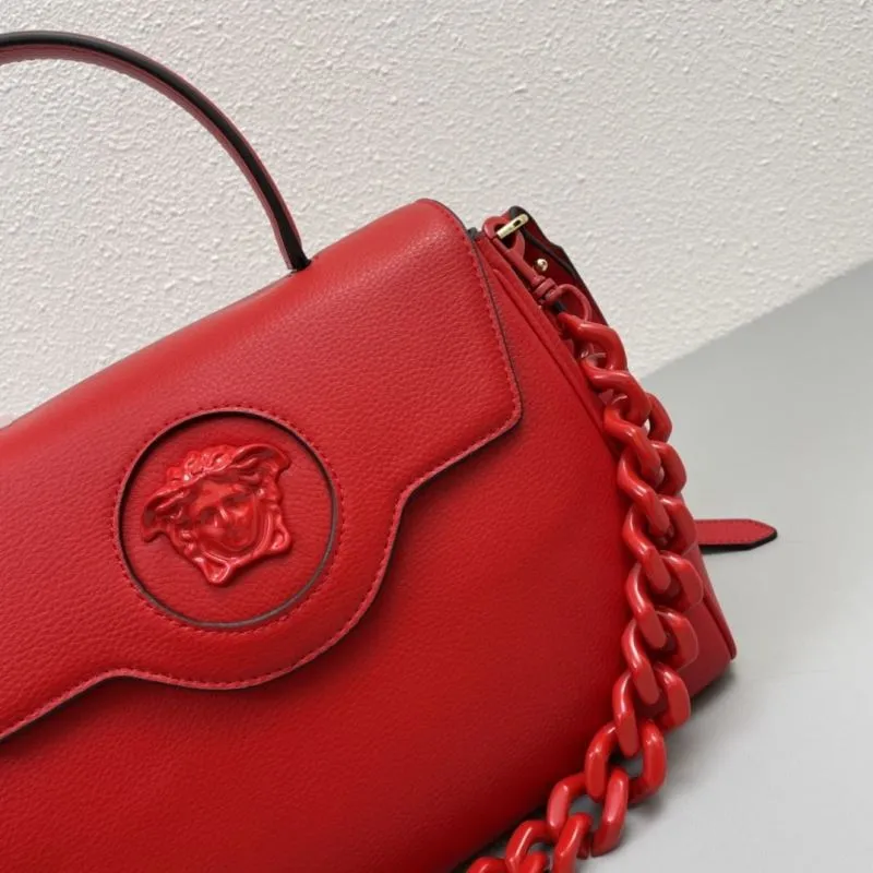 Versace Red Leather Top Handle Handbag V307 - Image 4
