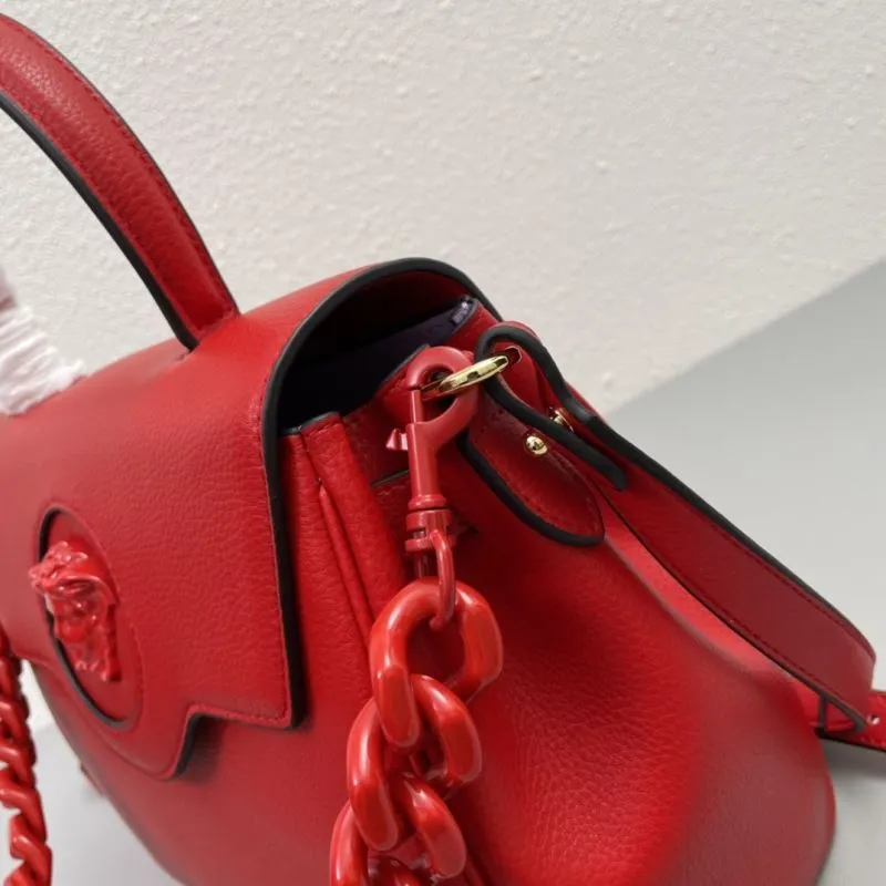 Versace Red Leather Top Handle Handbag V307 - Image 6