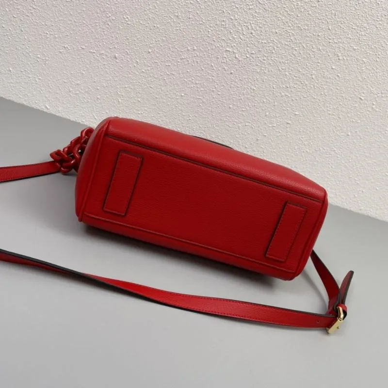 Versace Red Leather Top Handle Handbag V307 - Image 7