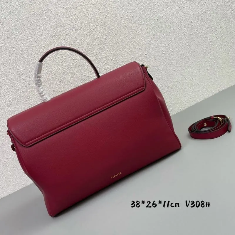 Versace Burgundy Leather Handbag V308 - Image 3