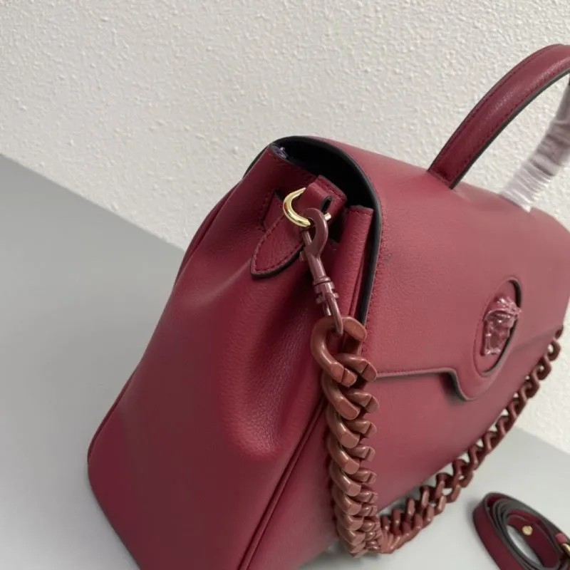 Versace Burgundy Leather Handbag V308 - Image 5