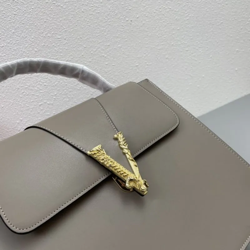 Versace Gray Leather Handbag J8282 32cm - Image 4