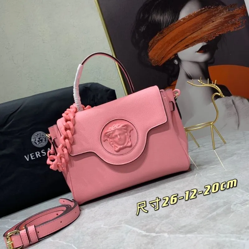 Versace Pink Leather Handbag 166 Size 26-12-20cm