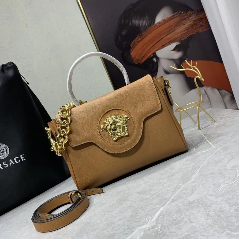 Versace Brown Leather Chain Strap Handbag