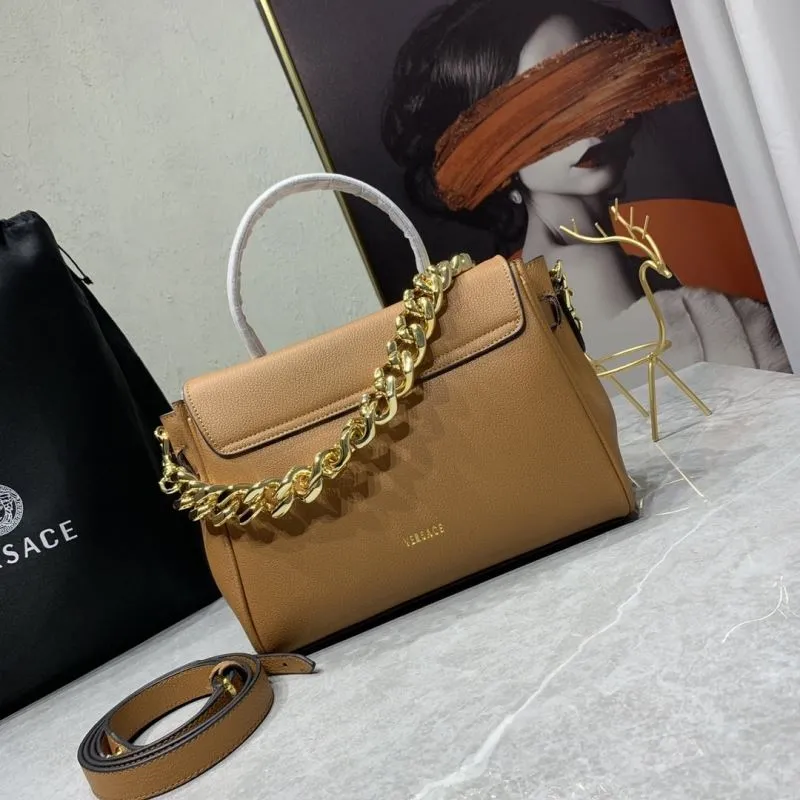 Versace Brown Leather Chain Strap Handbag - Image 3