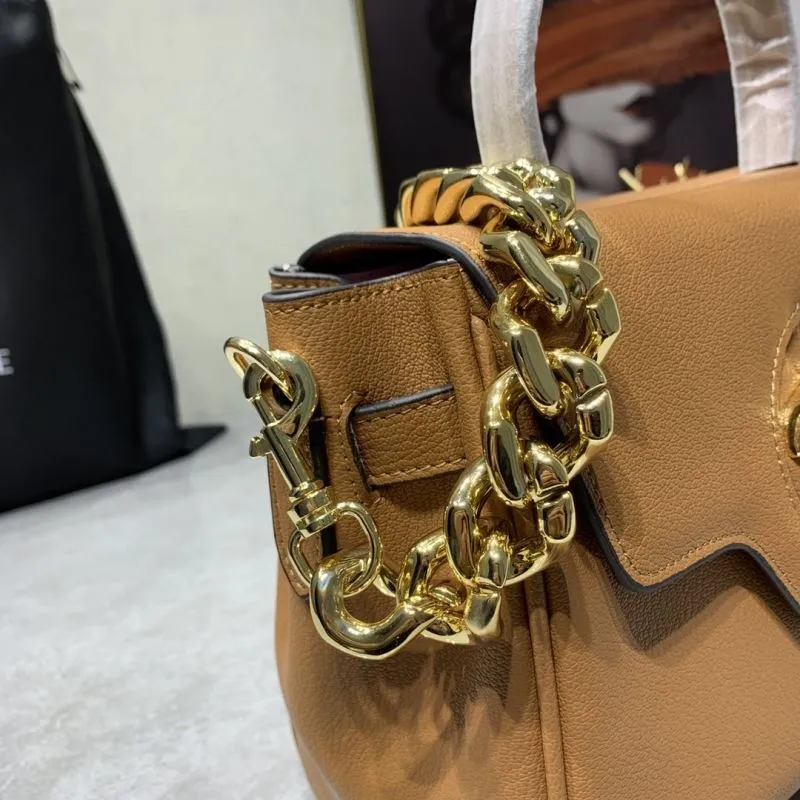 Versace Brown Leather Chain Strap Handbag - Image 5