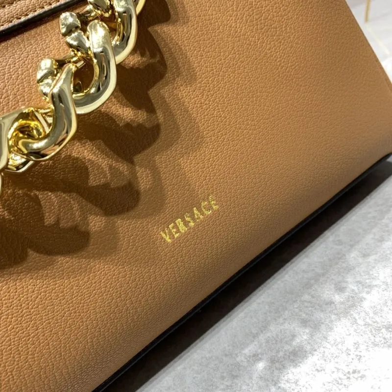 Versace Brown Leather Chain Strap Handbag - Image 6