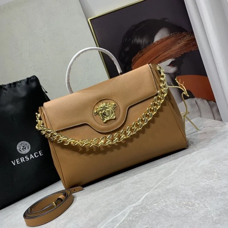 Versace Tan Leather Chain Detail Handbag SKU 169