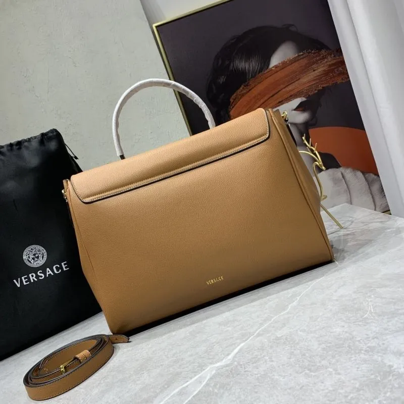 Versace Tan Leather Chain Detail Handbag SKU 169 - Image 3