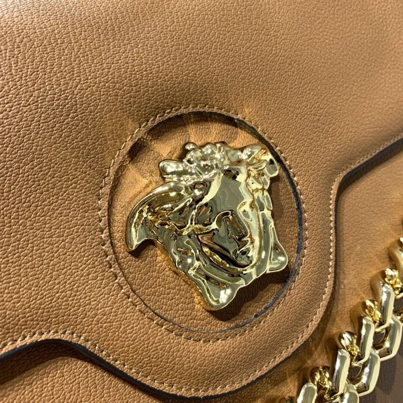 Versace Tan Leather Chain Detail Handbag SKU 169 - Image 4