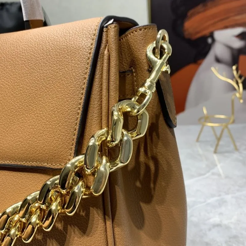Versace Tan Leather Chain Detail Handbag SKU 169 - Image 5