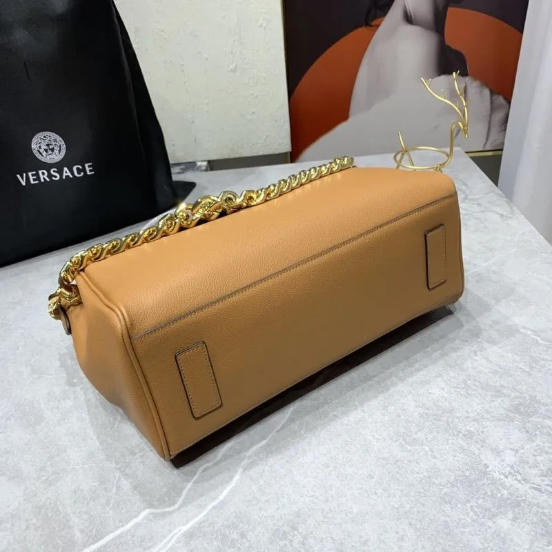 Versace Tan Leather Chain Detail Handbag SKU 169 - Image 7