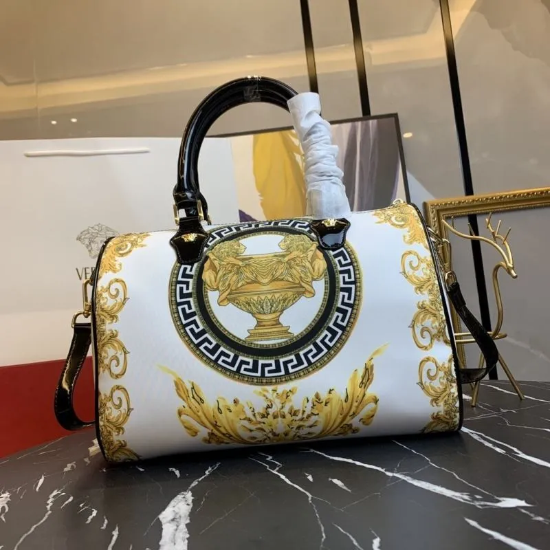 Versace White Gold Baroque Print Boston Handbag 171 - Image 3