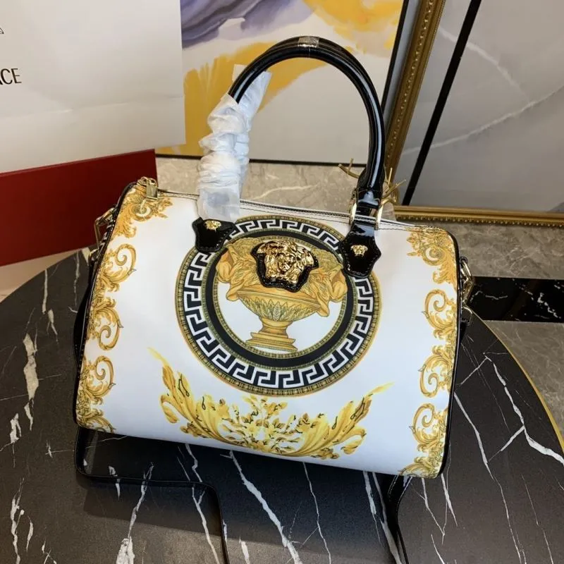 Versace White Gold Baroque Print Boston Handbag 171 - Image 4
