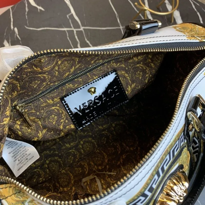Versace White Gold Baroque Print Boston Handbag 171 - Image 8