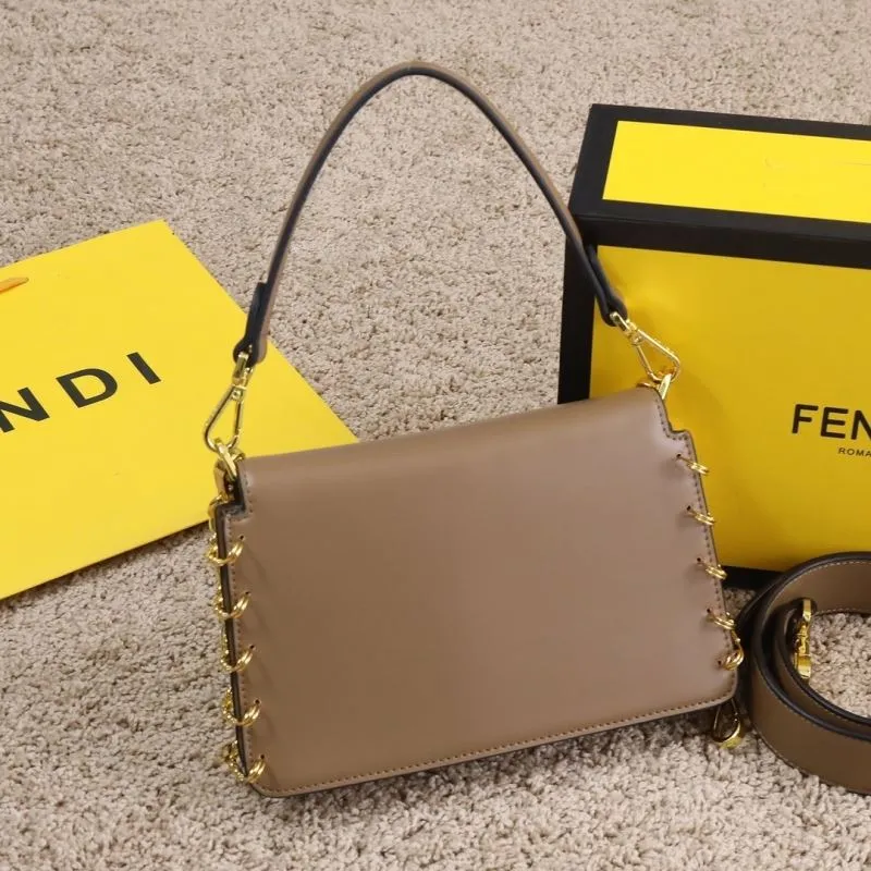 Alternative view of Fendi Brown Leather Chain Shoulder Handbag