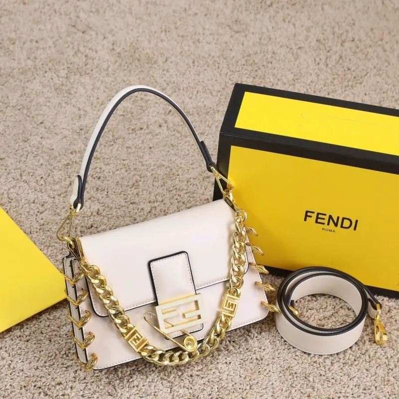 Fendi White Leather Chain Shoulder Handbag