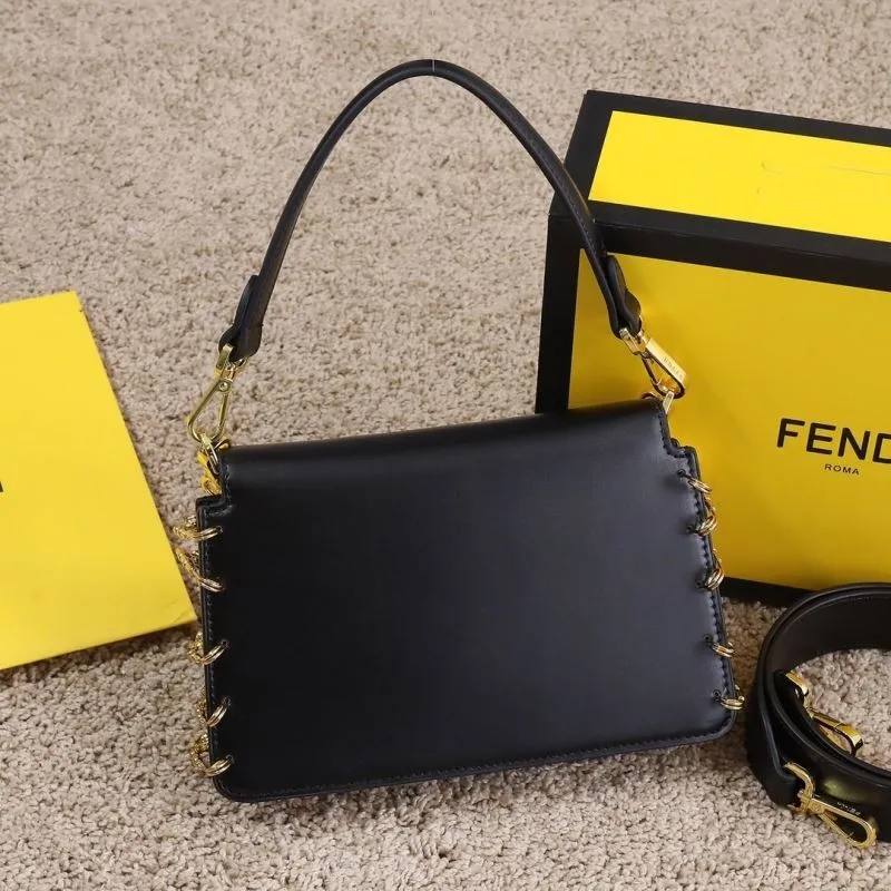 Alternative view of Fendi Black Leather Handbag Model 178 with Gold Chain