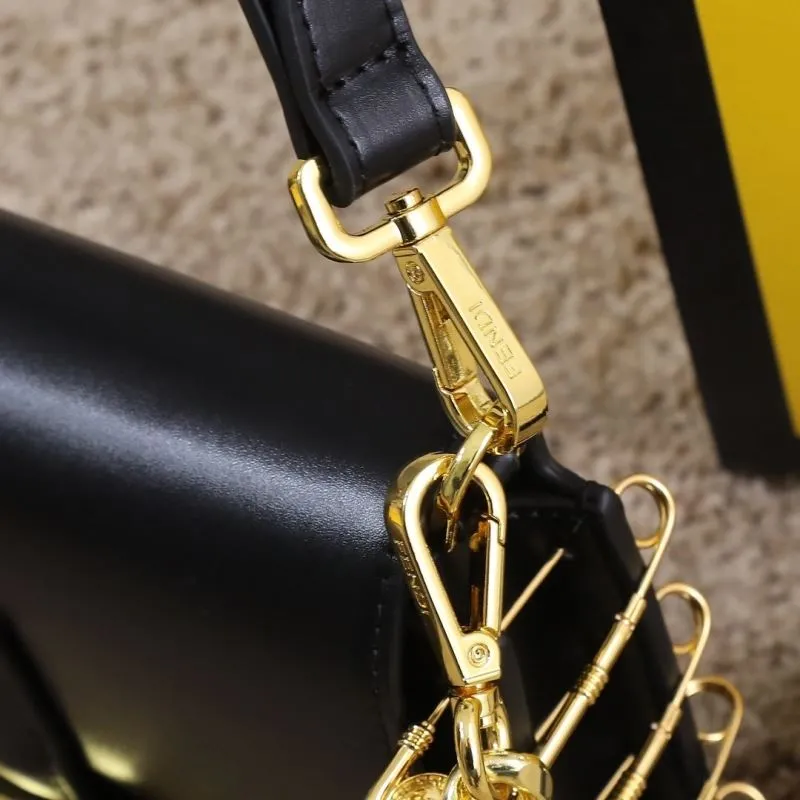 Fendi Black Leather Handbag Model 178 with Gold Chain - Image 4