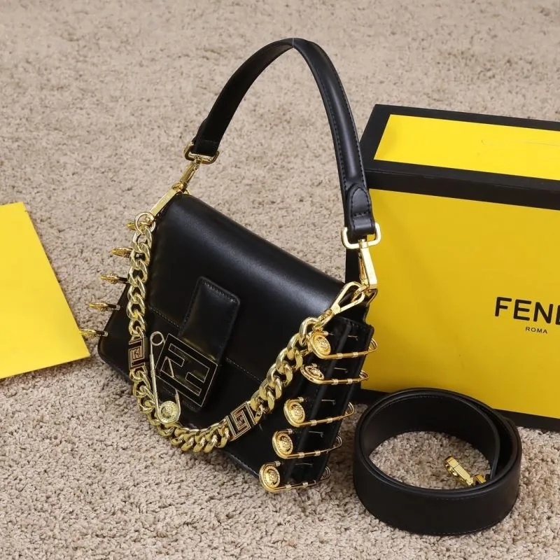 Fendi Black Leather Handbag Model 178 with Gold Chain - Image 5