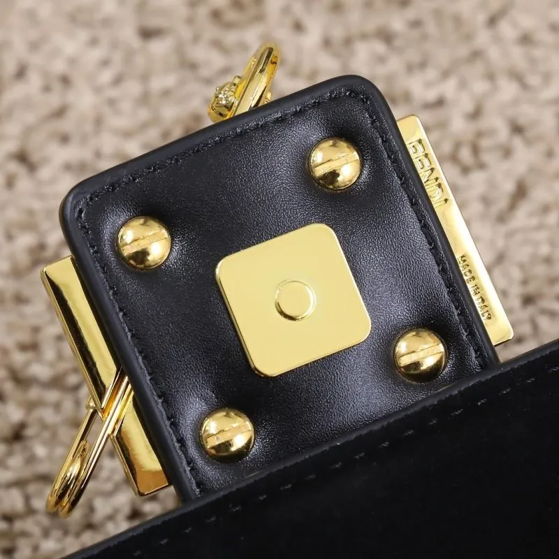 Fendi Black Leather Handbag Model 178 with Gold Chain - Image 6